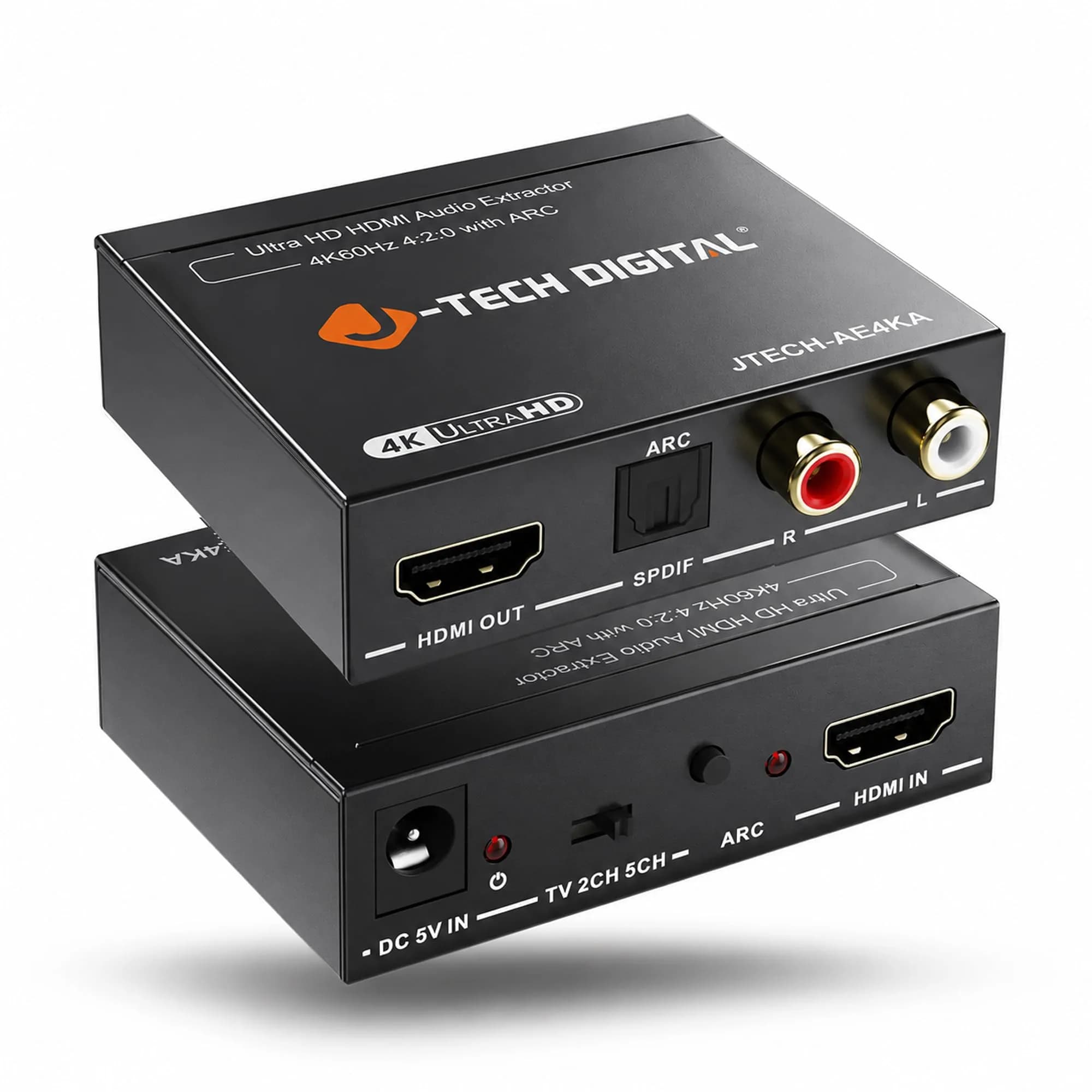 J-Tech Digital HDMI Audio Extractor 4K 60Hz & ARC Support | HDMI to RCA Optical Compatible with Dolby Digital DTS Stereo for Laptop Blu-Ray Gaming Consoles
