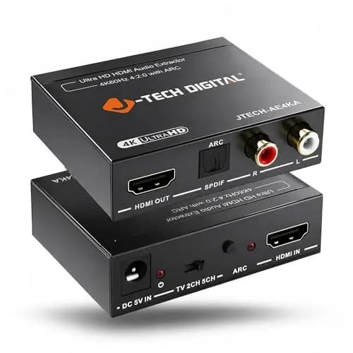J-Tech Digital HDMI Audio Extractor 4K 60Hz & ARC Support | HDMI to RCA Optical Compatible with Dolby Digital DTS Stereo for Laptop Blu-Ray Gaming Consoles thumbnail 1