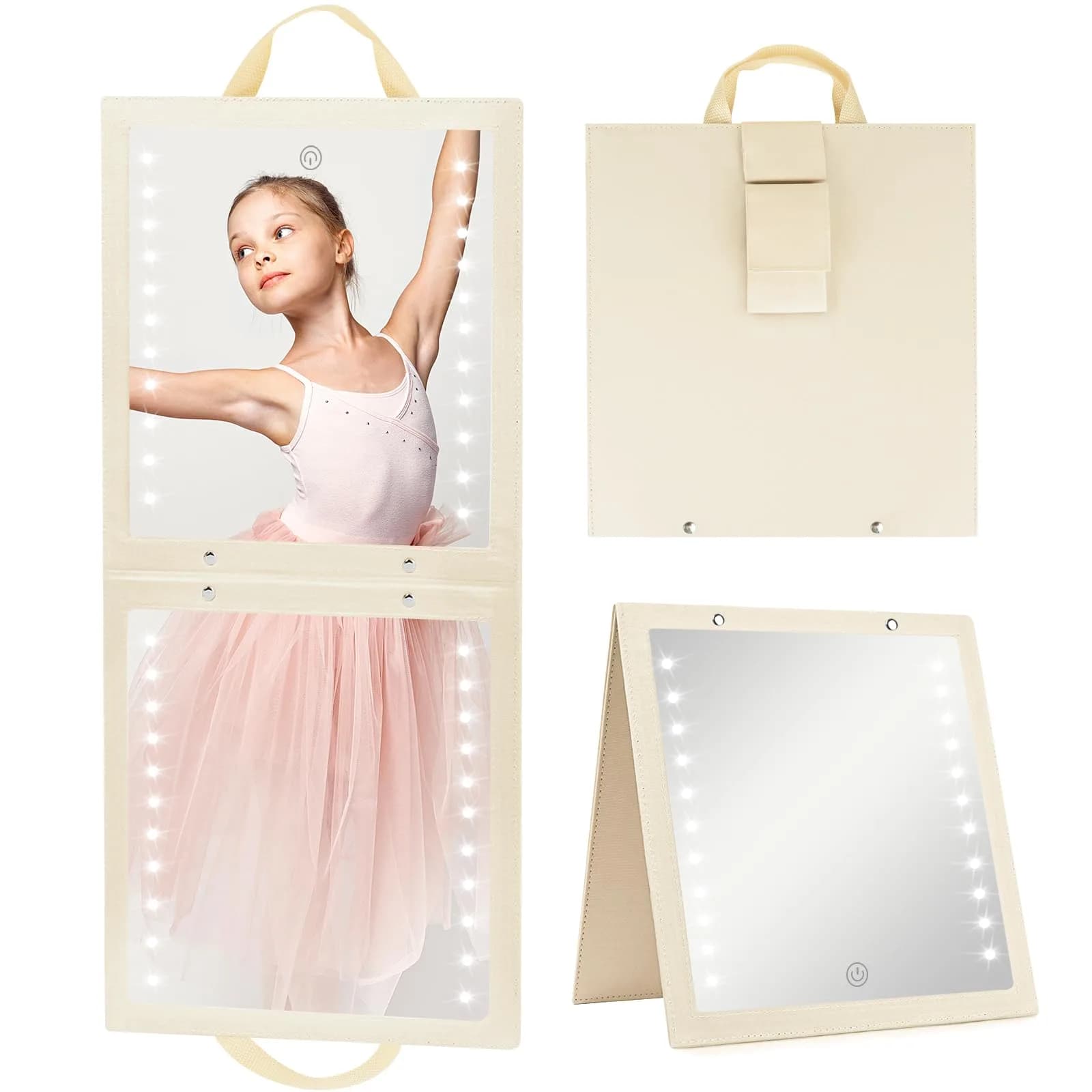 Fabuday Lighted Foldable Hanging Dance Mirror 29cm (11.5") | Adjustable Brightness Full Length — Beige