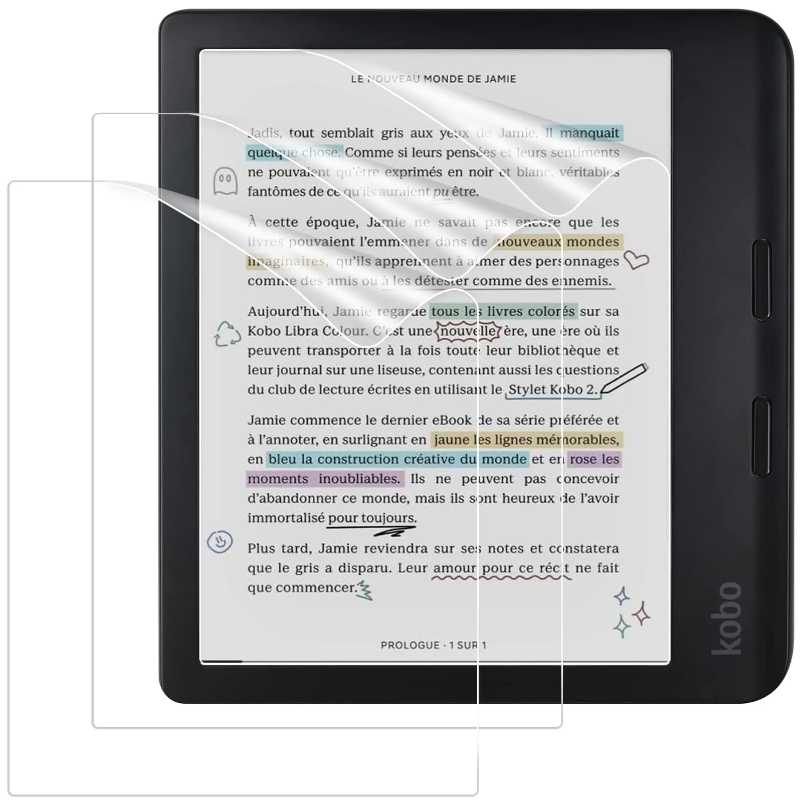 Caweet Matte Screen Protector for Kobo Libra Colour 7" 2024 / Kobo Libra 2 7" 2021 (3 Pack) | Anti-Glare Full-Coverage PET Film