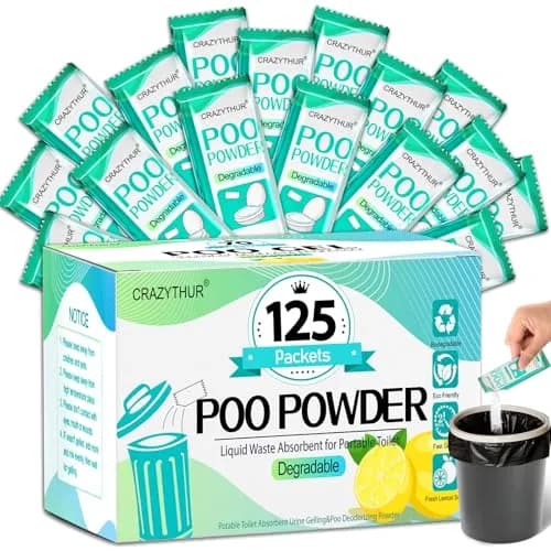 CRAZYTHUR Portable Toilet Gel Powder 125PCS Lemon Scent | Solidifies Waste 2x Faster thumbnail 1