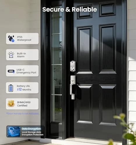 Veise VE017 Fingerprint Smart Door Lock with App Control, Satin Nickel, 1.02 kg (2.25 lb) thumbnail 5