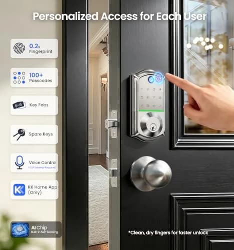 Veise VE017 Fingerprint Smart Door Lock with App Control, Satin Nickel, 1.02 kg (2.25 lb) thumbnail 3