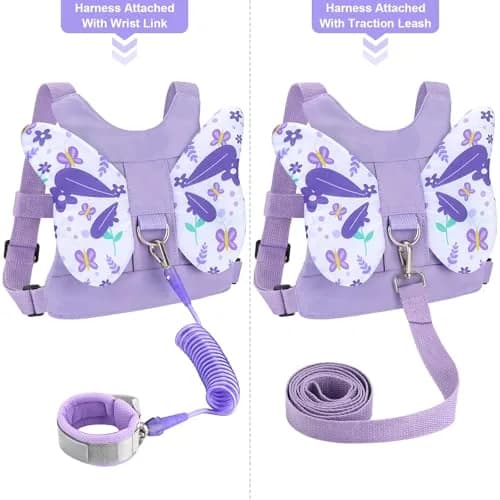 Accmor Toddler Harness Leash, 3 in 1 Cute Butterfly Kids Leash + Anti Lost Wrist Link for Outdoor Travel, Adorable Child Walking Harness Wristband Assistant Mini Strap Belt Protector for Baby Girls thumbnail 3