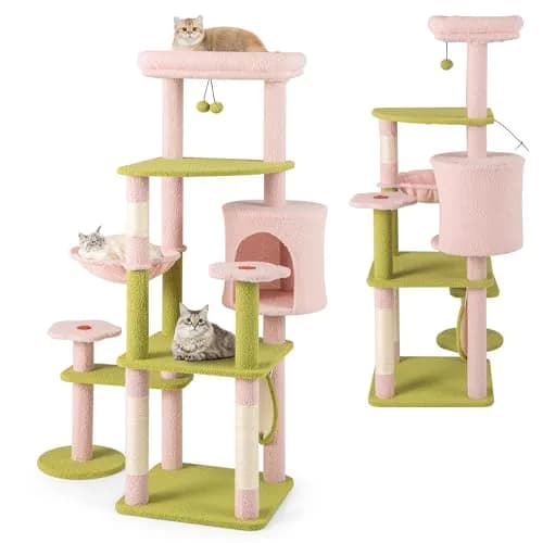 PETSITE 58-inch Flower Cat Tree with Sisal Posts & Teddy Fleece Perch | Multi-Level Indoor Cat Tower thumbnail 1
