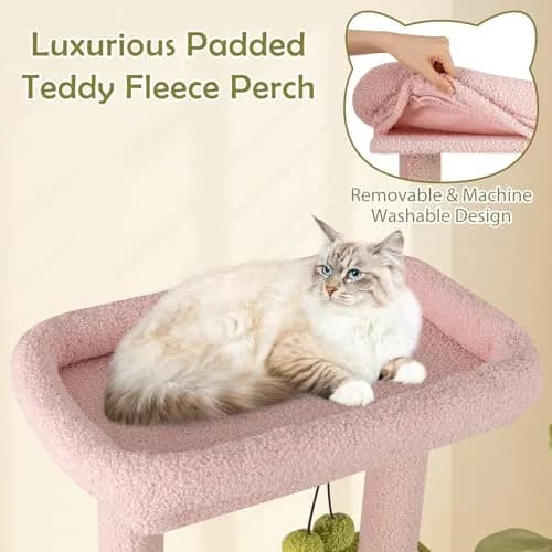 PETSITE 58-inch Flower Cat Tree with Sisal Posts & Teddy Fleece Perch | Multi-Level Indoor Cat Tower thumbnail 6