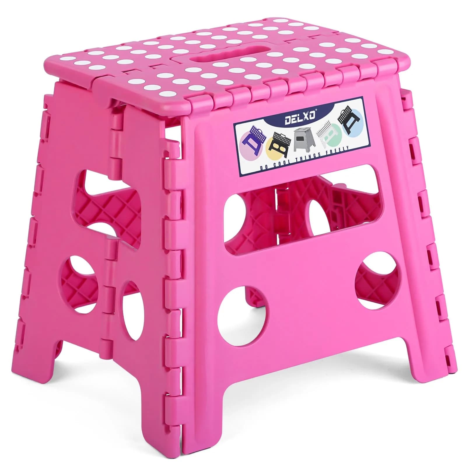 Delxo Folding Step Stool 13 Inch (33 cm) | Heavy Duty 300 lbs (136 kg) Capacity, Red — Pink / 13 Inch