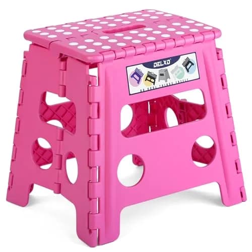 Delxo Folding Step Stool 13 Inch Pink | CPC Certified, Supports 300 lbs thumbnail 1