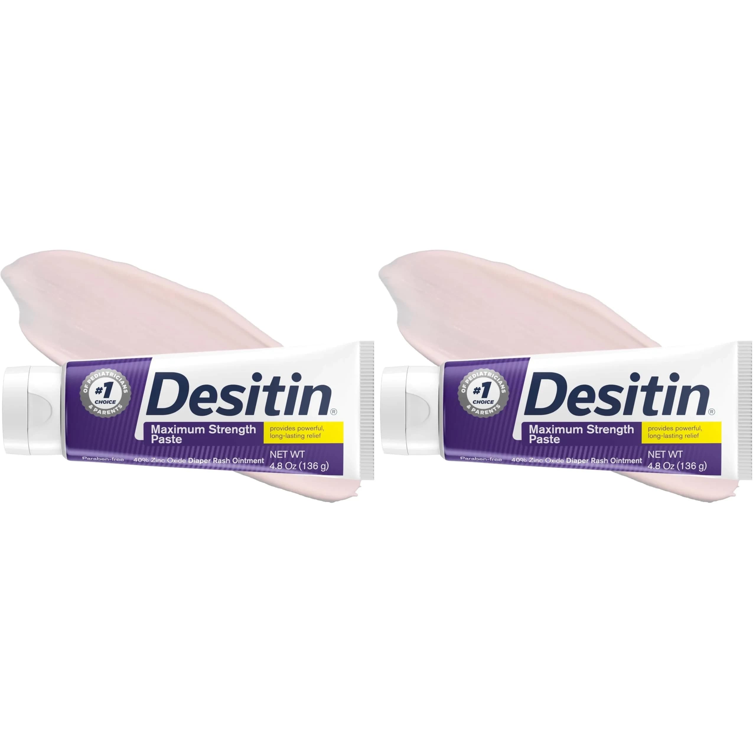 Desitin Maximum Strength Diaper Rash Cream 4.8 oz (9.6 oz Total) | 40% Zinc Oxide Skin Protectant for Treatment & Prevention