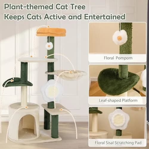 PETSITE 45 Inch Flower Cat Tree with Scratching Posts & Perch | Multi-Level Cat Tower for Indoor Cats thumbnail 4
