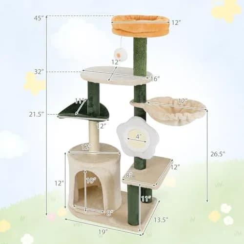 PETSITE 45 Inch Flower Cat Tree with Scratching Posts & Perch | Multi-Level Cat Tower for Indoor Cats thumbnail 3