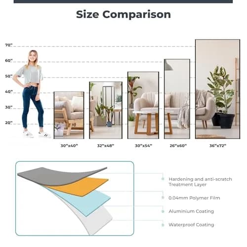 Fab Glass and Mirror Large Gym Mirror 54" x 30" | Unbreakable Nano Film Shatterproof Wall Mirror thumbnail 6