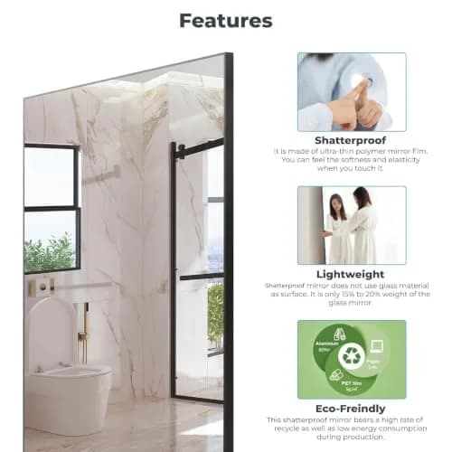 Fab Glass and Mirror Large Gym Mirror 54" x 30" | Unbreakable Nano Film Shatterproof Wall Mirror thumbnail 3