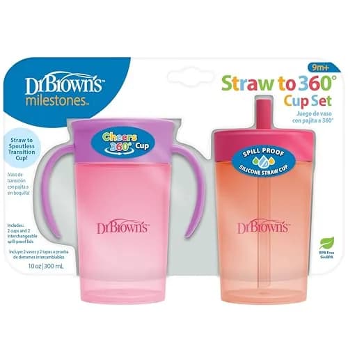 Dr. Brown's Milestones Straw to 360 Cup Set, Pink Coral | Toddler Training & Leak-Proof Design thumbnail 1
