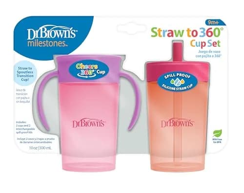 Dr. Brown's Milestones Straw to 360 Cup Set, Pink Coral | Toddler Training & Leak-Proof Design thumbnail 2