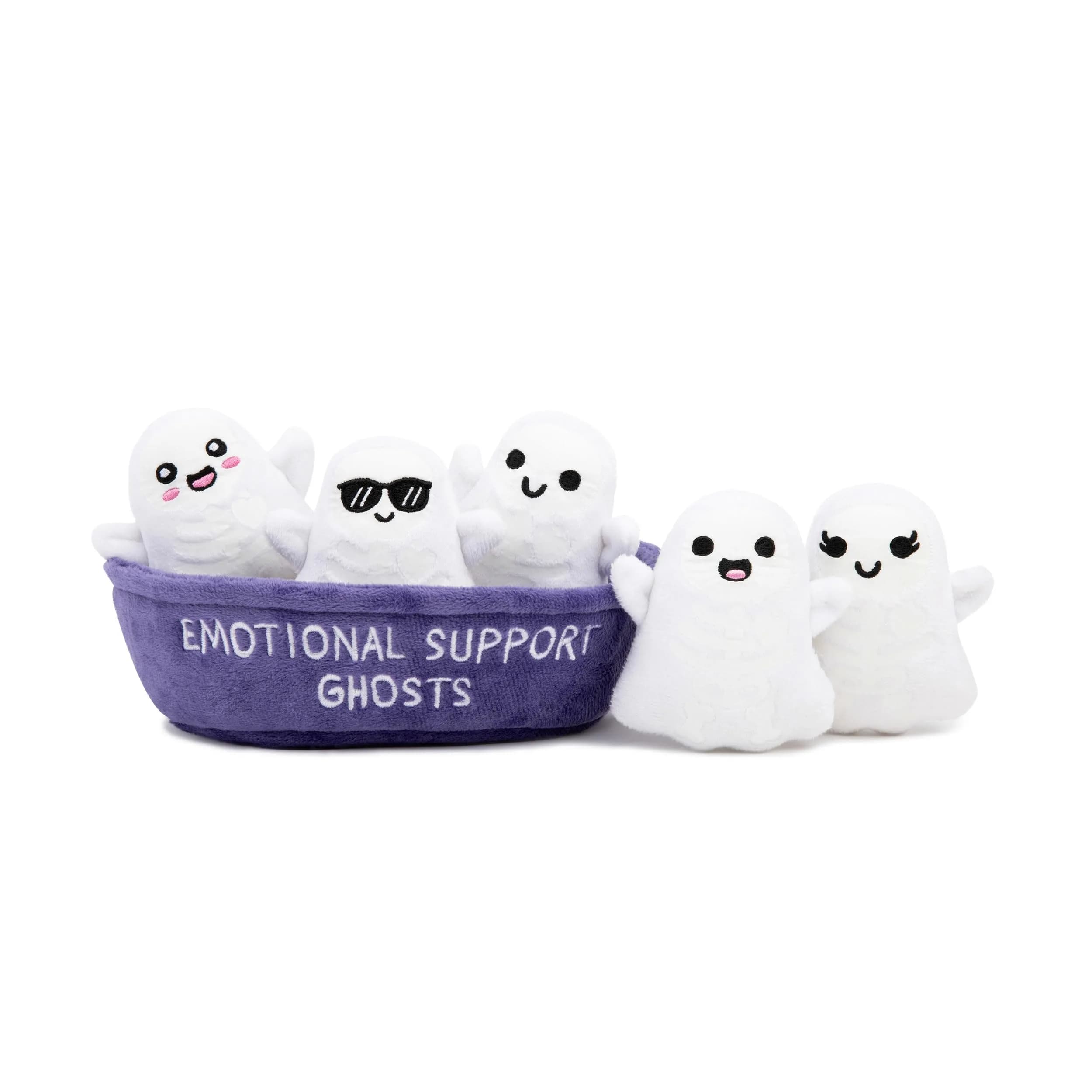 WHAT DO YOU MEME? Emotional Support Ghosts Plush Toy Set with Basket | 5 Mini Figures — Multi