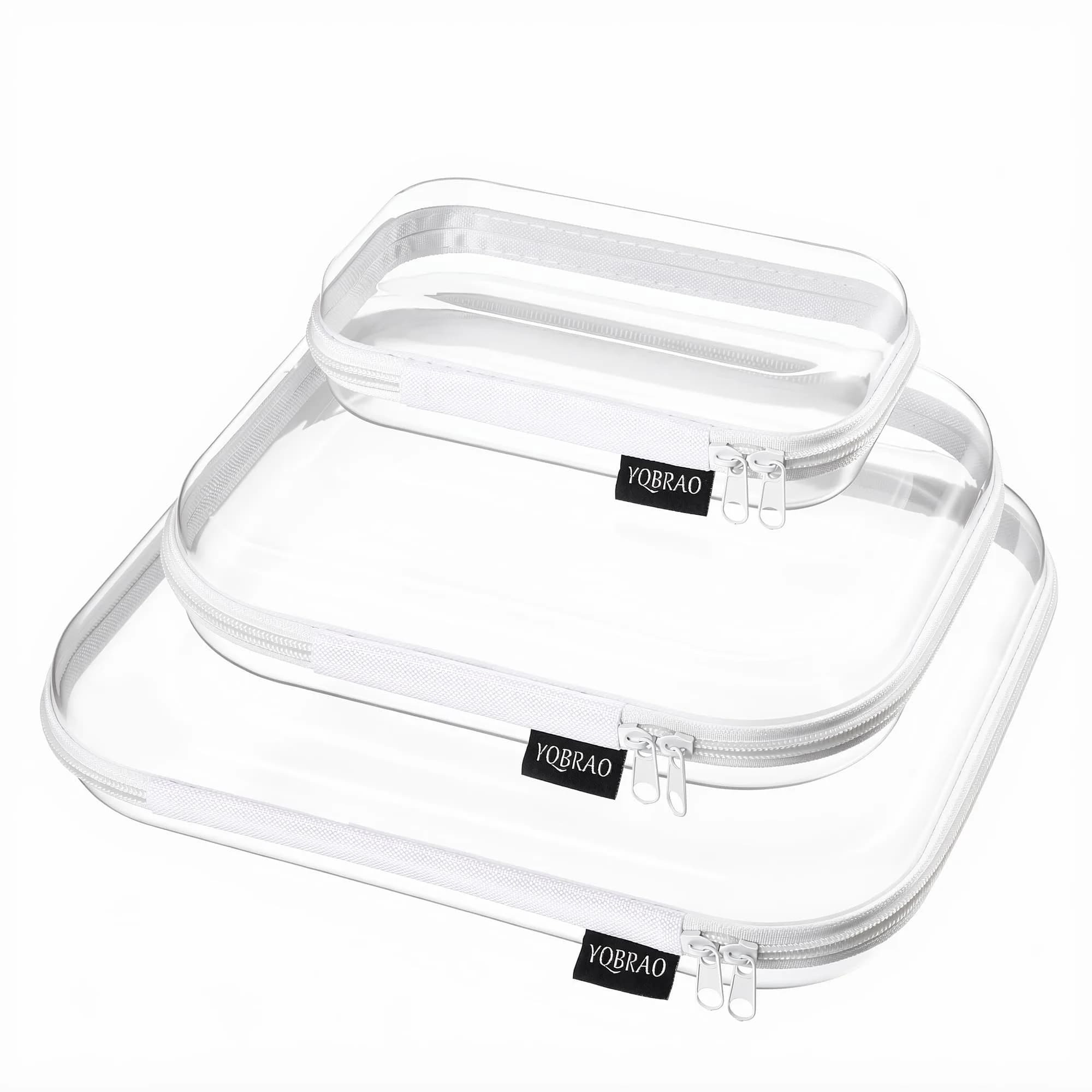 YQBRAO 3-Piece Clear Hard Shell Zipper Case Set, 1L 1M 1S | Transparent, Durable, Travel-Ready - main product image