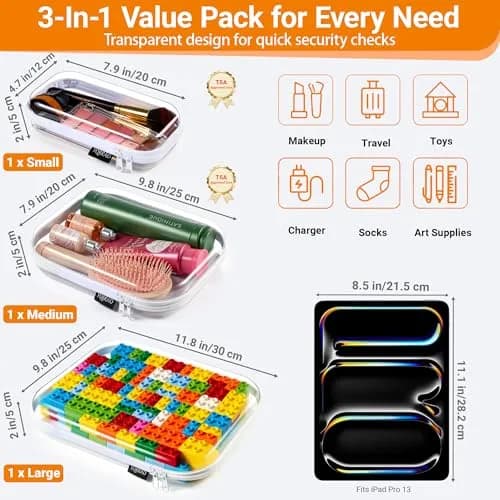 YQBRAO 3-Piece Clear Hard Shell Zipper Case Set, 1L 1M 1S | Transparent, Durable, Travel-Ready thumbnail 4