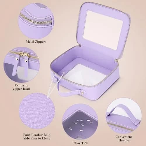 Pinkmik Clear Makeup Bag Set, Purple, M+L | TSA Approved Travel Cosmetic Organizer thumbnail 5