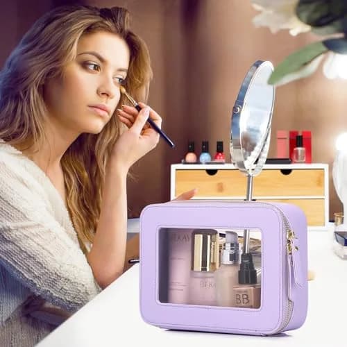 Pinkmik Clear Makeup Bag Set, Purple, M+L | TSA Approved Travel Cosmetic Organizer thumbnail 3