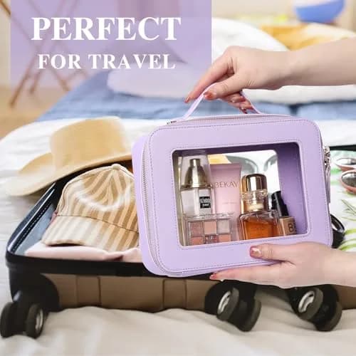 Pinkmik Clear Makeup Bag Set, Purple, M+L | TSA Approved Travel Cosmetic Organizer thumbnail 4