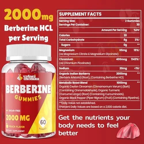 Vylarithonixa Berberine Supplement Gummies 2000 mg with Ceylon Cinnamon, 60 Count | Sugar-Free, Vegan, Absorption Boost thumbnail 3