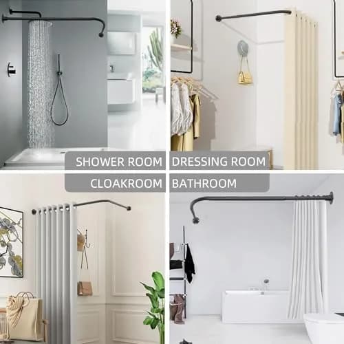 TwinkleTool L Shaped Shower Curtain Rod Black 112cm-138cm (44.1"-54.3") | Adjustable Corner Rod for Bathrooms & Fitting Rooms thumbnail 5