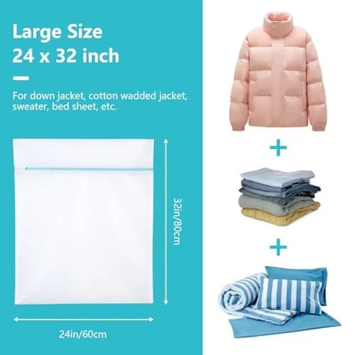 OTraki Large Mesh Laundry Bag 60 x 80 cm (24 x 32 inch) | Zippered Delicates Bag for Washing Machine, Sweaters, Bed Sheets, Toys thumbnail 7