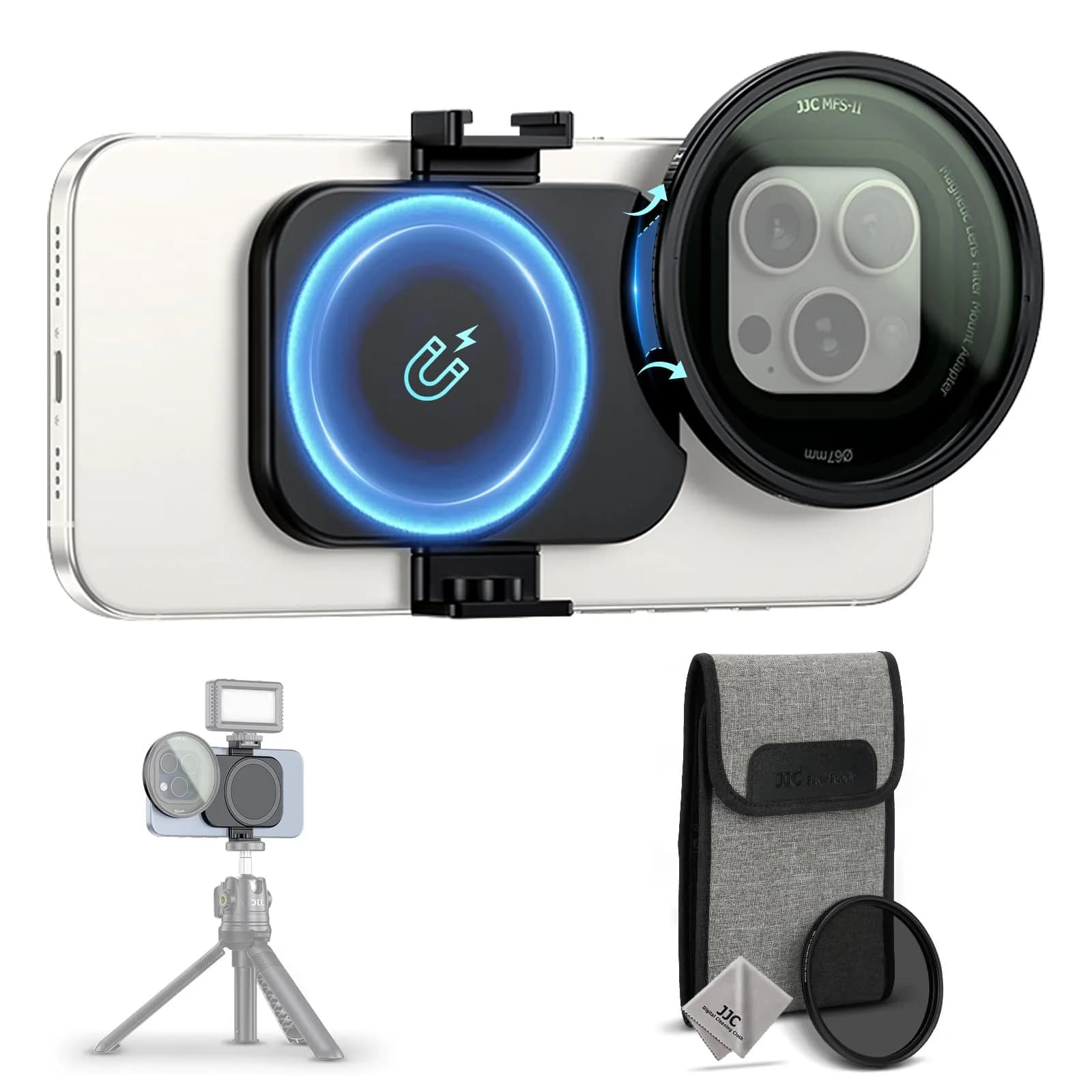JJC 67mm ND Variable Filter with Magnetic Adapter for iPhone 16 15 14 Pro/Pro Max/Plus | ND2-128 (1-7 Stops)