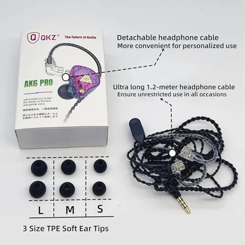 HJX AK6 Pro Wired In-Ear Monitor Headphones with Mic | 11mm Dynamic Driver, Deep Bass Sound, Noise Isolation (2 Pairs: Black + Colorful) thumbnail 5