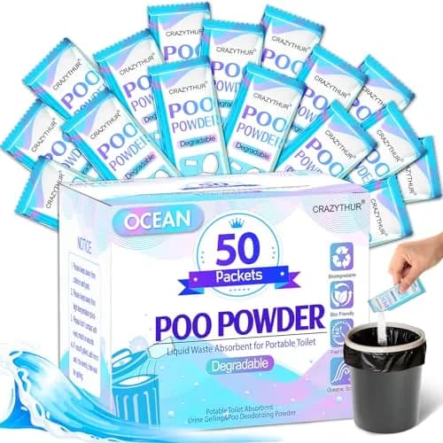 CRAZYTHUR Portable Toilet Gel Powder 50PCS | Solidifies Waste 2x Faster, Odor Lock thumbnail 1