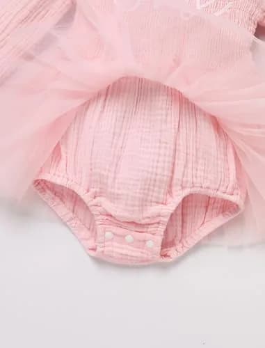 IBTOM CASTLE Baby Girl 1st Birthday Outfit Long Sleeve Smocked Tulle Tutu Dress & Headband 12-18 Months | Light Pink thumbnail 6