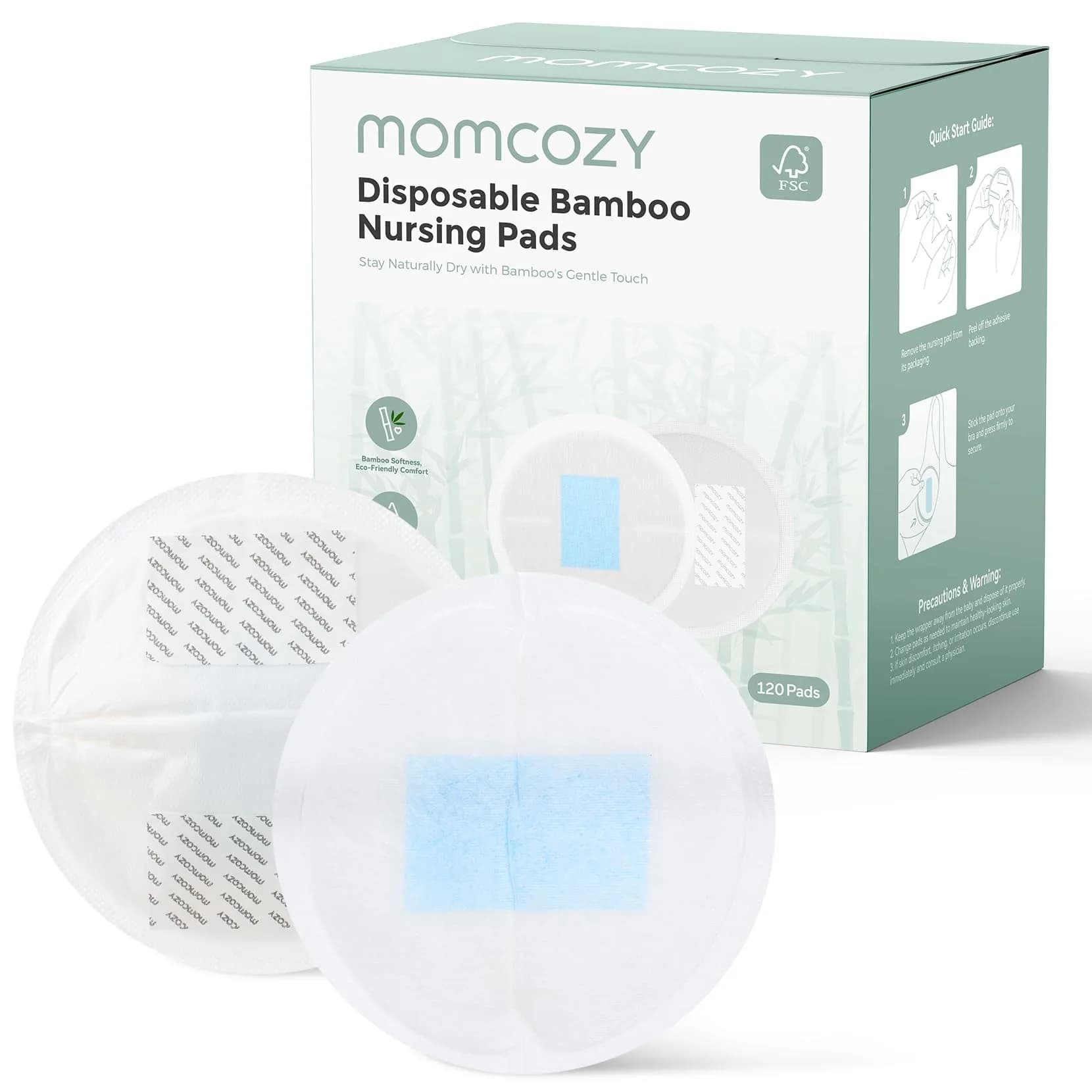 Momcozy Bamboo Disposable Nursing Pads 120 Count (Pack of 1) | Ultra-Absorbent Blue Core for Leakproof Protection