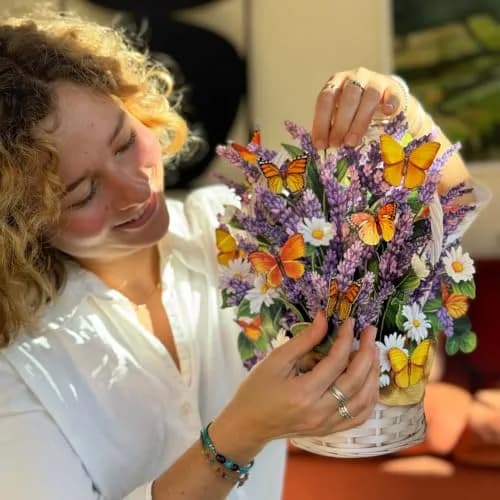 Freshcut Paper Lavender & Butterflies Pop Up Card 12 Inch Forever Flower Bouquet | Biodegradable & Reusable thumbnail 2