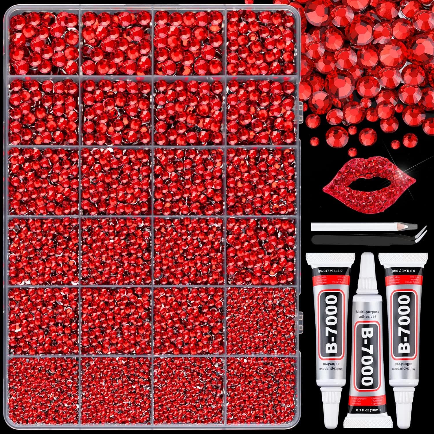 BELLEBOOST 50000Pcs 40 Colors Jelly Rhinestones | 3mm Multicolor Resin Flatback Gems for Nail Art & Crafts — Red