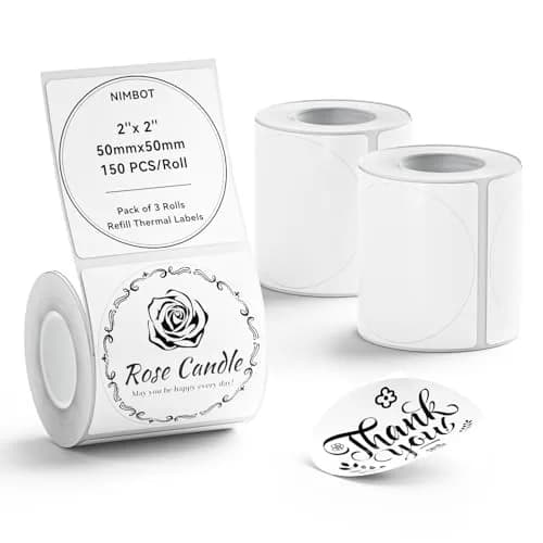 NIIMBOT 3 Rolls Set Labels 50mm x 50mm (1.97" x 1.97") Round Waterproof Thermal Labels | Black on White, 450 Labels Total thumbnail 1