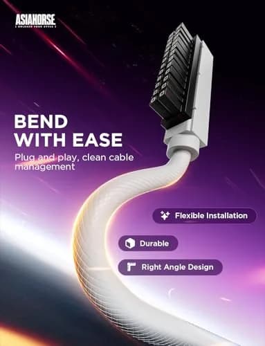 AsiaHorse Hydrus-24PIN PC PSU Extension Cable ARGB LED, Copper Wire Motherboard Power Extension, 30cm, White thumbnail 4