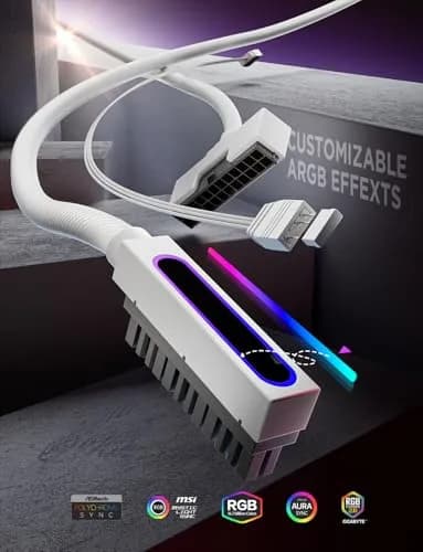 AsiaHorse Hydrus-24PIN PC PSU Extension Cable ARGB LED, Copper Wire Motherboard Power Extension, 30cm, White thumbnail 8