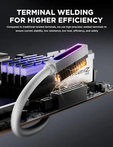 AsiaHorse Hydrus-24PIN PC PSU Extension Cable ARGB LED, Copper Wire Motherboard Power Extension, 30cm, White thumbnail 3