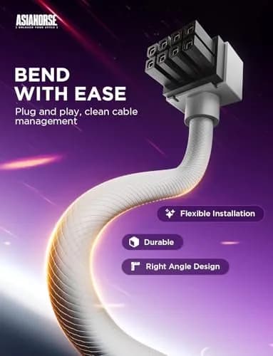AsiaHorse Hydrus ARGB GPU PSU Extension Cable 30cm (11.81 in) White | Integrated Minimalist Design thumbnail 4