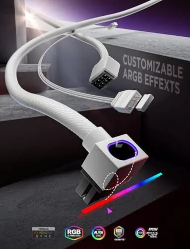 AsiaHorse Hydrus ARGB GPU PSU Extension Cable 30cm (11.81 in) White | Integrated Minimalist Design thumbnail 3