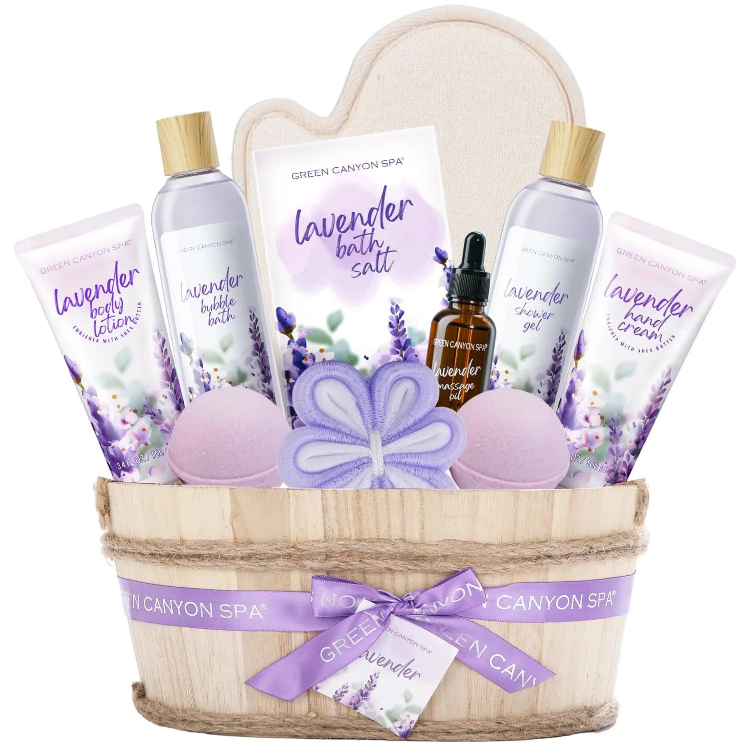 Green Canyon Spa 10pc Cherry Blossom Spa Gift Basket Set | Nourishing Hydration for Normal Skin — Lavender