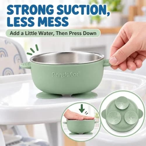 PandaEar 3 Pack Stainless Steel Baby Suction Bowls | Non-Slip Child Food Bowls with Silicone Sleeve for Toddlers & Infants thumbnail 6