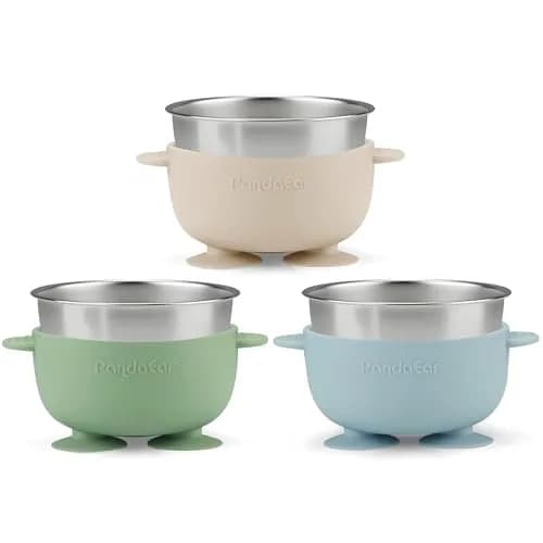 PandaEar 3 Pack Stainless Steel Baby Suction Bowls | Non-Slip Child Food Bowls with Silicone Sleeve for Toddlers & Infants thumbnail 7