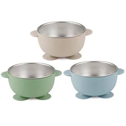 PandaEar 3 Pack Stainless Steel Baby Suction Bowls | Non-Slip Child Food Bowls with Silicone Sleeve for Toddlers & Infants thumbnail 3