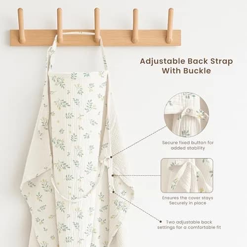 Konssy 2-Pack Muslin Nursing Cover Up with Rigid Hoop | 100% Cotton, Breathable, Adjustable Strap thumbnail 4