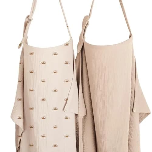 Konssy 2-Pack Muslin Nursing Cover Up with Rigid Hoop | 100% Cotton, Breathable, Adjustable Strap thumbnail 1