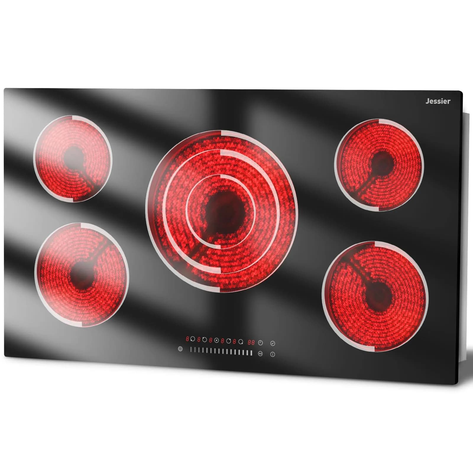 Jessier 36 Inch 5-Burner Electric Cooktop 9200W 220-240V | Slide-Touch Control with Timer & Safety Lock — 36 in