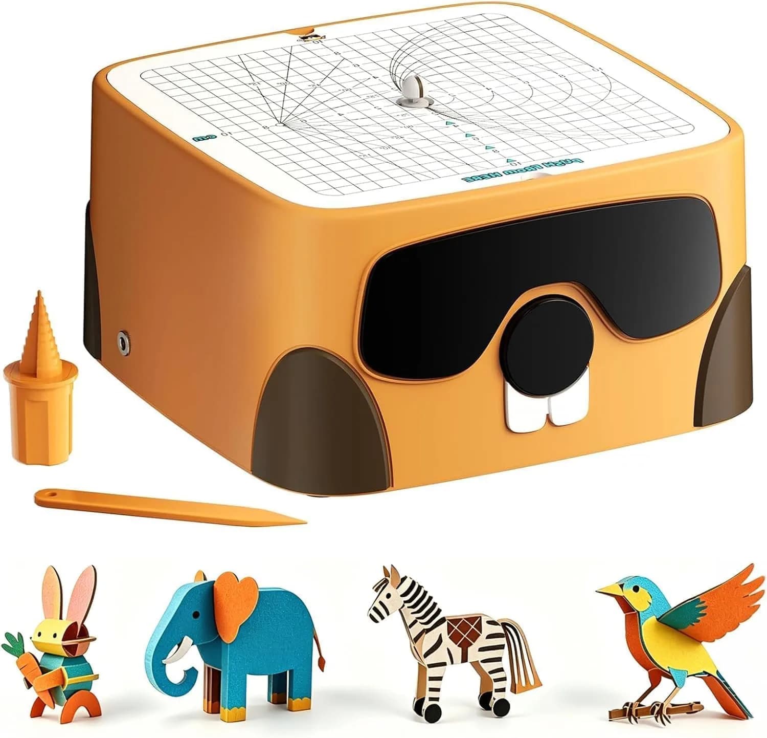 BEAVERBOT C2 Upgraded Cardboard Cutter for Kids, Dual Speed Dinosaur, Green | Safe bladeless design for precise craft cuts — Yellow