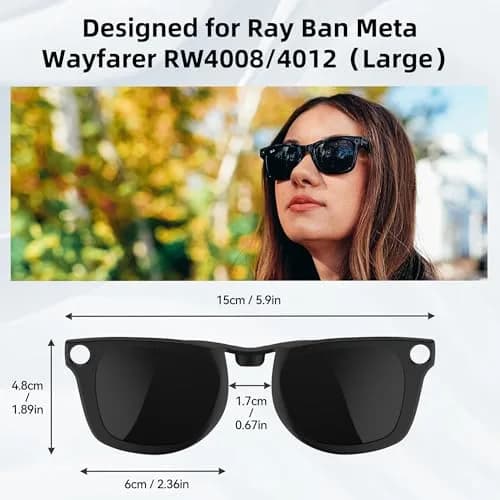 RCstyle Polarized Clip-on for Ray-Ban Meta Wayfarer RW4008/4012 Large 53-22 | Polarized, Lightweight, Perfect Fit thumbnail 3